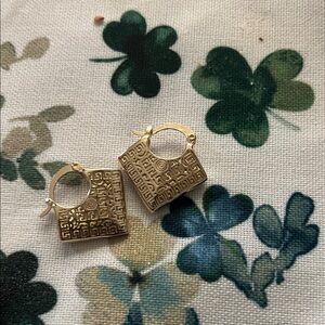 Gold Geometric Hoop Earrings gold plate very gently worn maybe twice